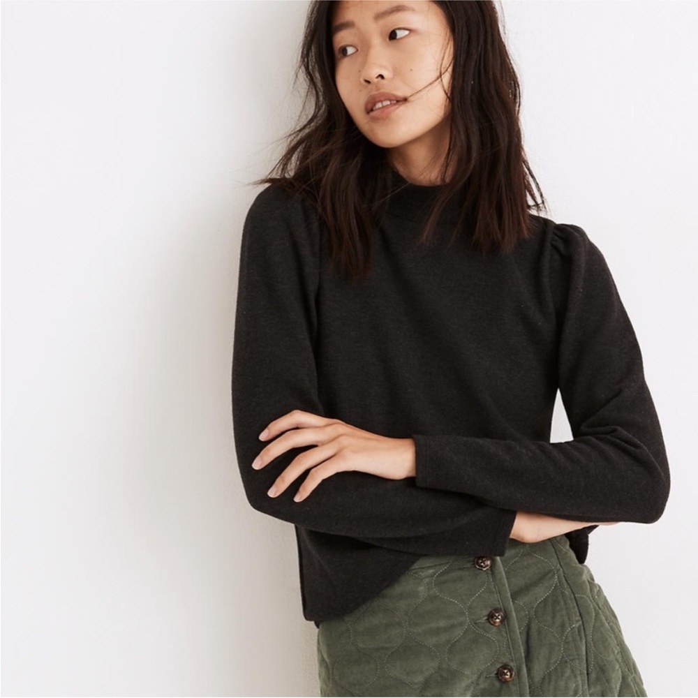 Madewell (Re)sourced Mockneck Puff-Sleeve Top Heather Charcoal Women’s Large NWT